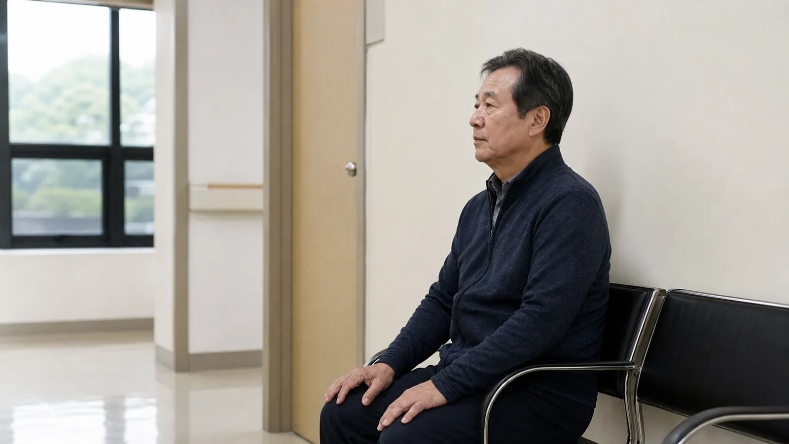 검사실 앞 복도에서 차례를 기다리는 방문자
