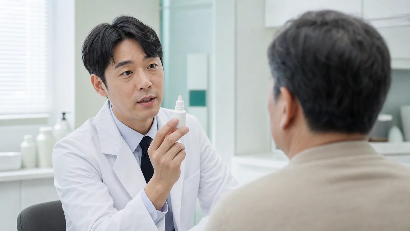 진료실에서 치료가 어디까지를 뜻하는지 설명을 듣는 상담 장면