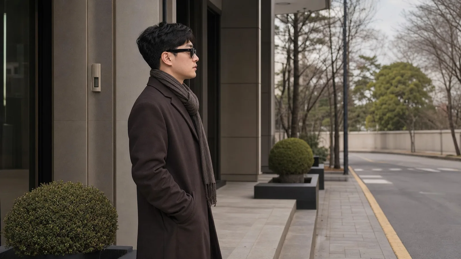 돌아갈 방법을 미리 정해 두고 건물 앞에서 기다리는 모습