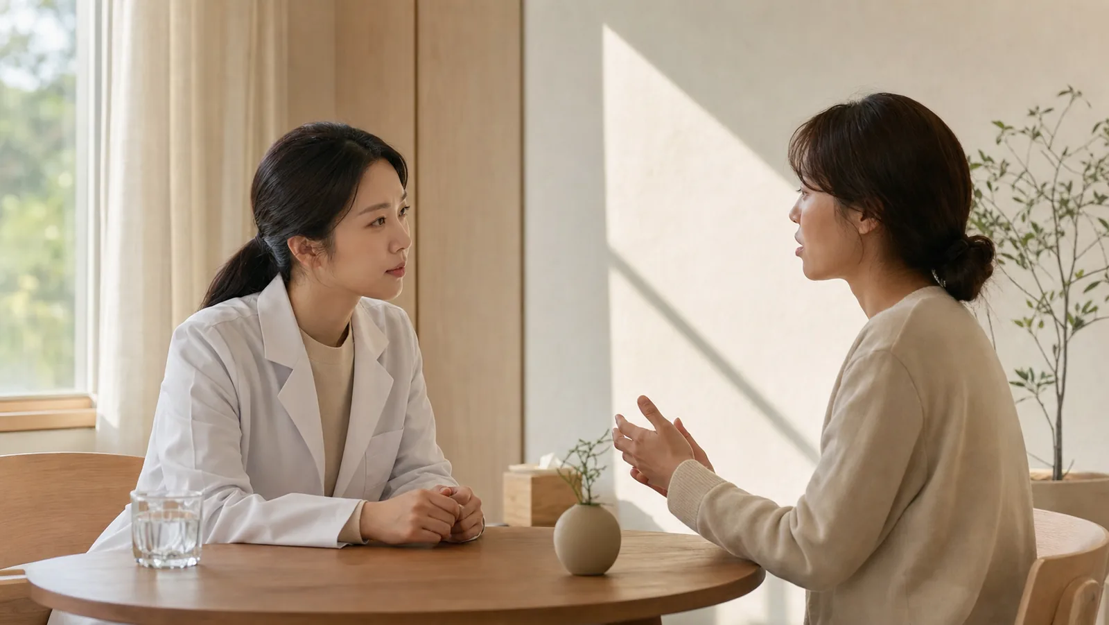 장점을 그대로 받아들이지 않고 되물어 확인하는 상담 장면