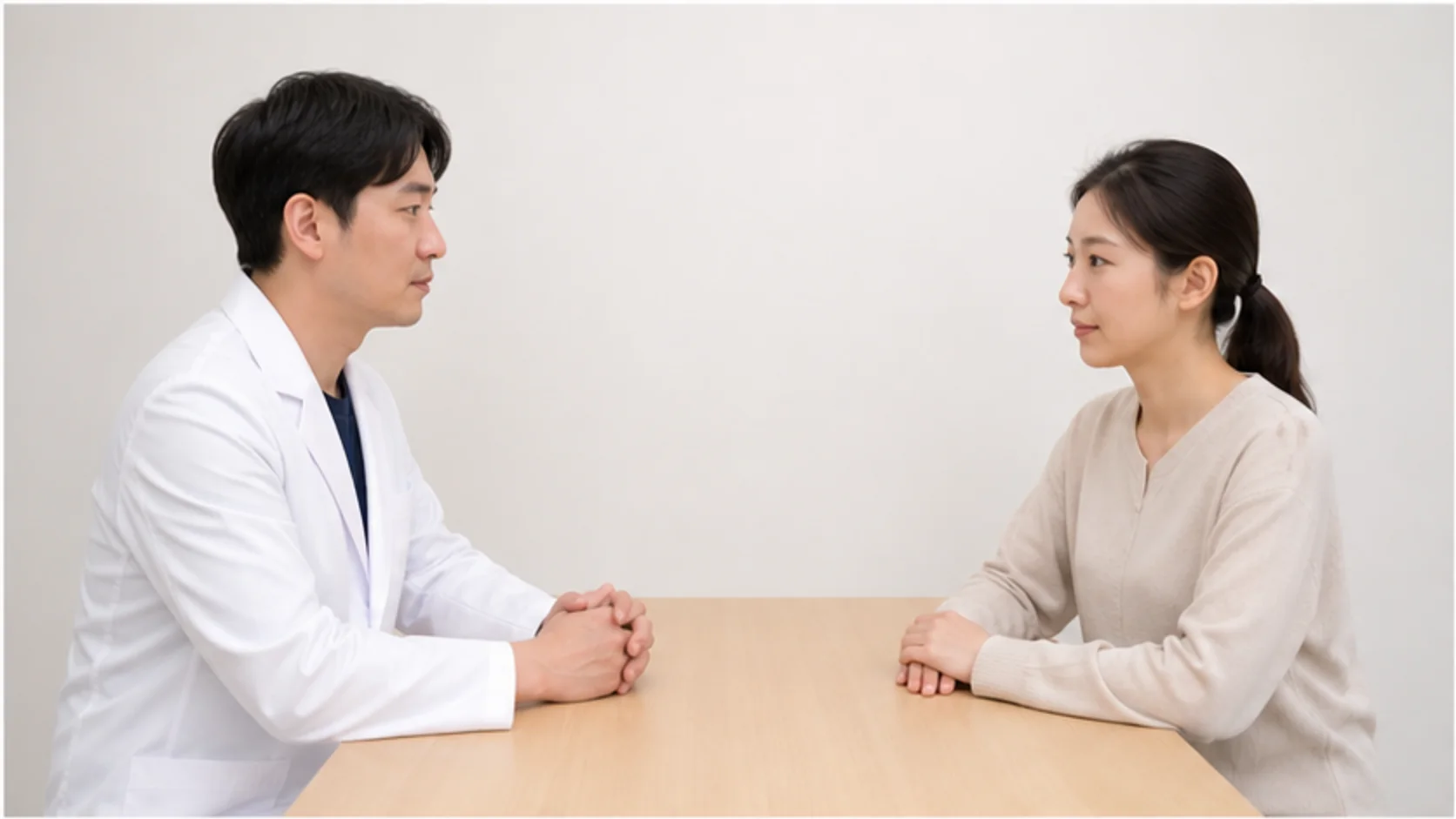 진료실에서 전방·후방 렌즈 위치와 EVO ICL 구조를 상담하는 내원자: 렌즈삽입술 기본 안내