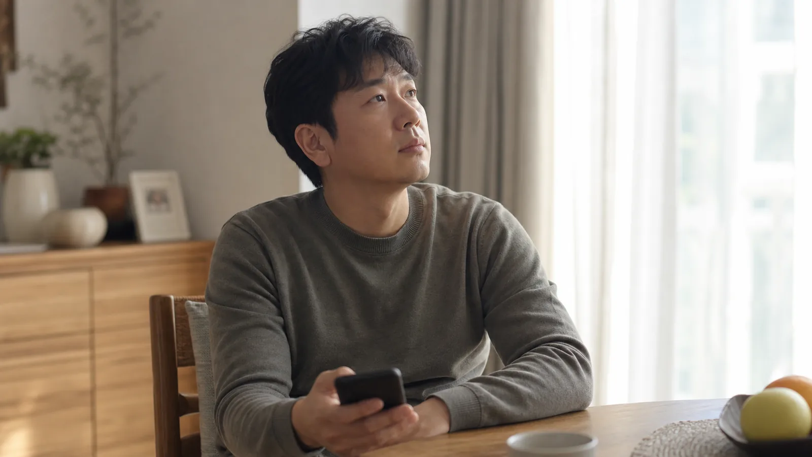 읽던 것을 잠시 내려놓고 상담에서 물어볼 것을 떠올리는 모습