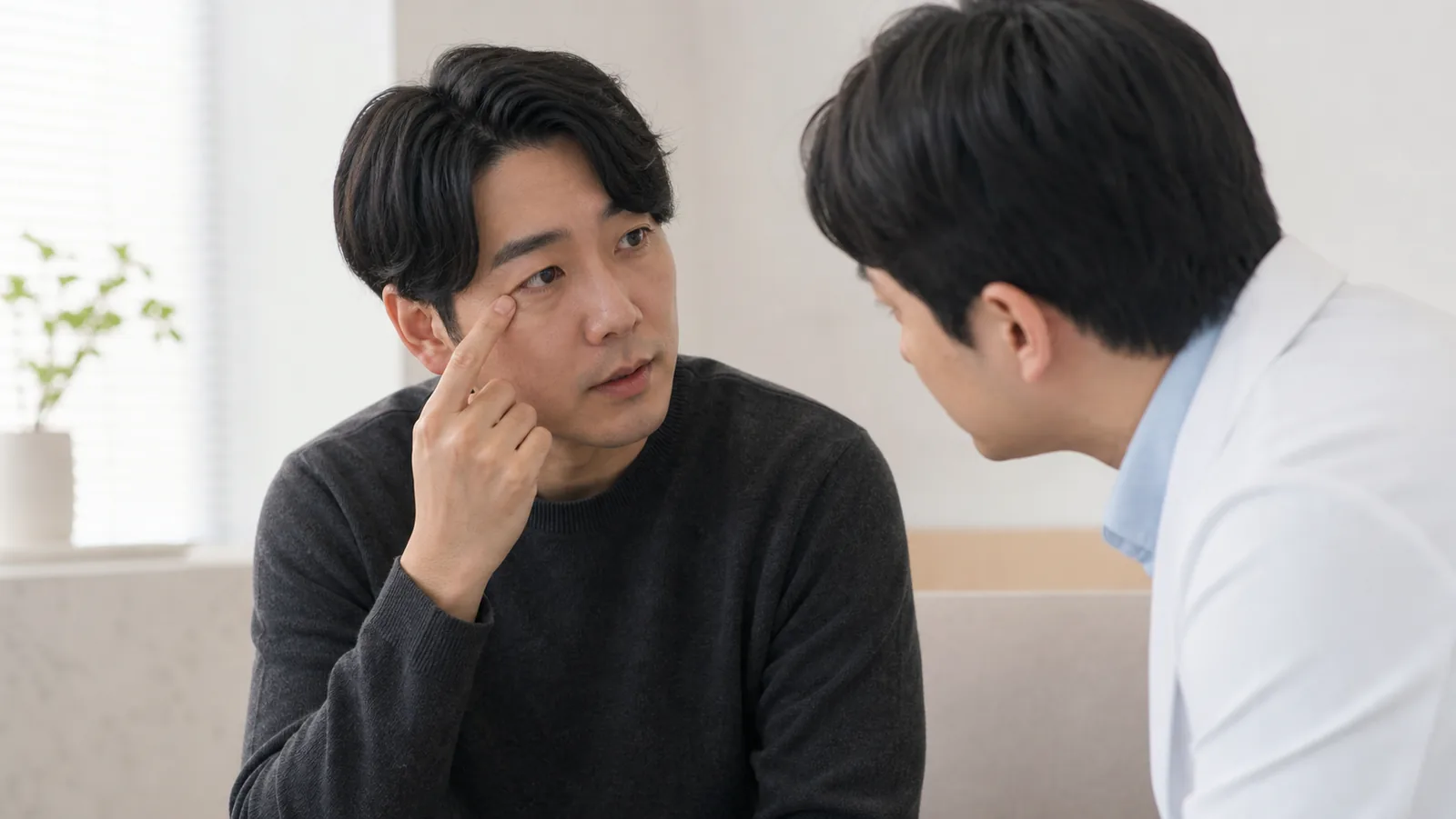 어디가 어떻게 불편한지 짚어 가며 전달하는 상담 장면
