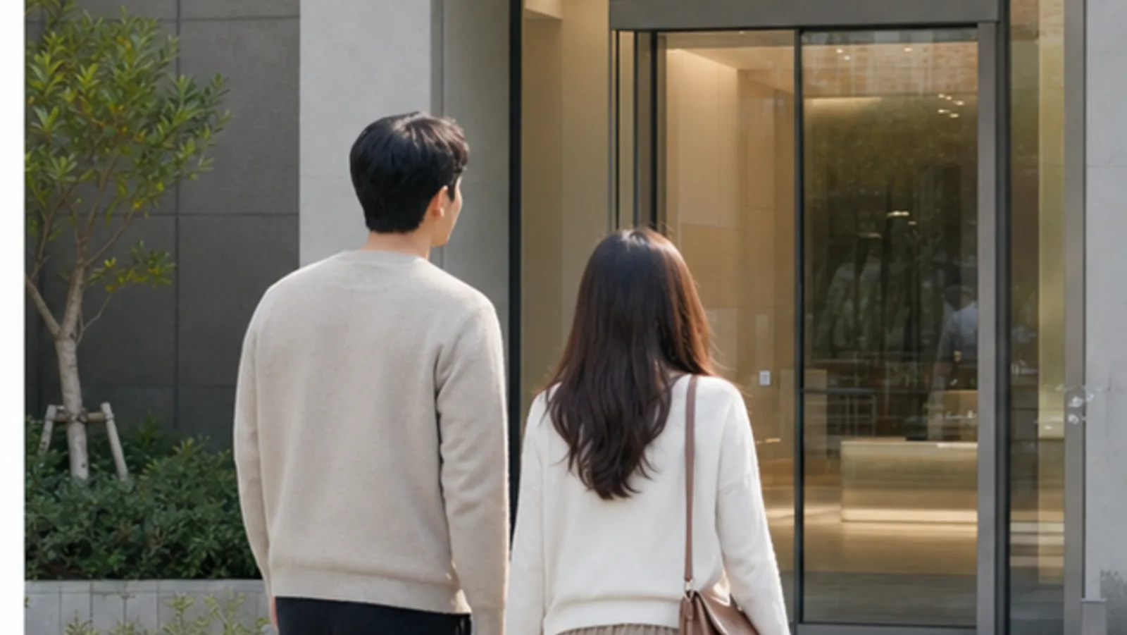 클리닉 입구에 도착한 방문자