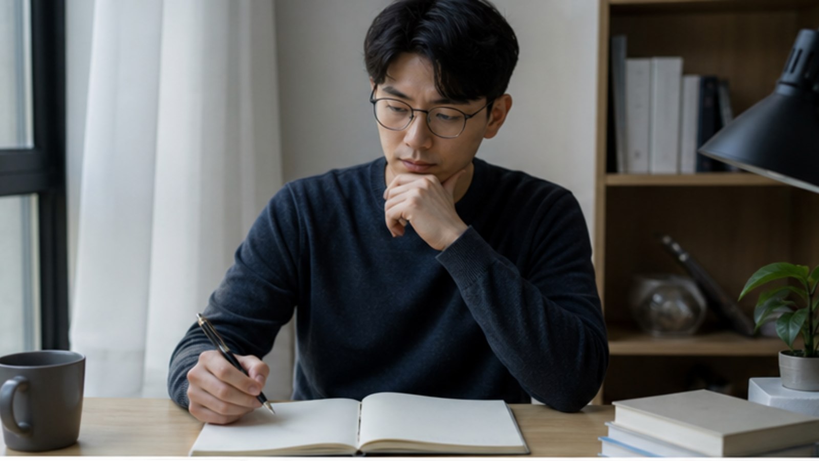 책상에서 일정을 적으며 계획을 세우는 사람 — 스마일라식 경찰 단계별 상담 준비 안내