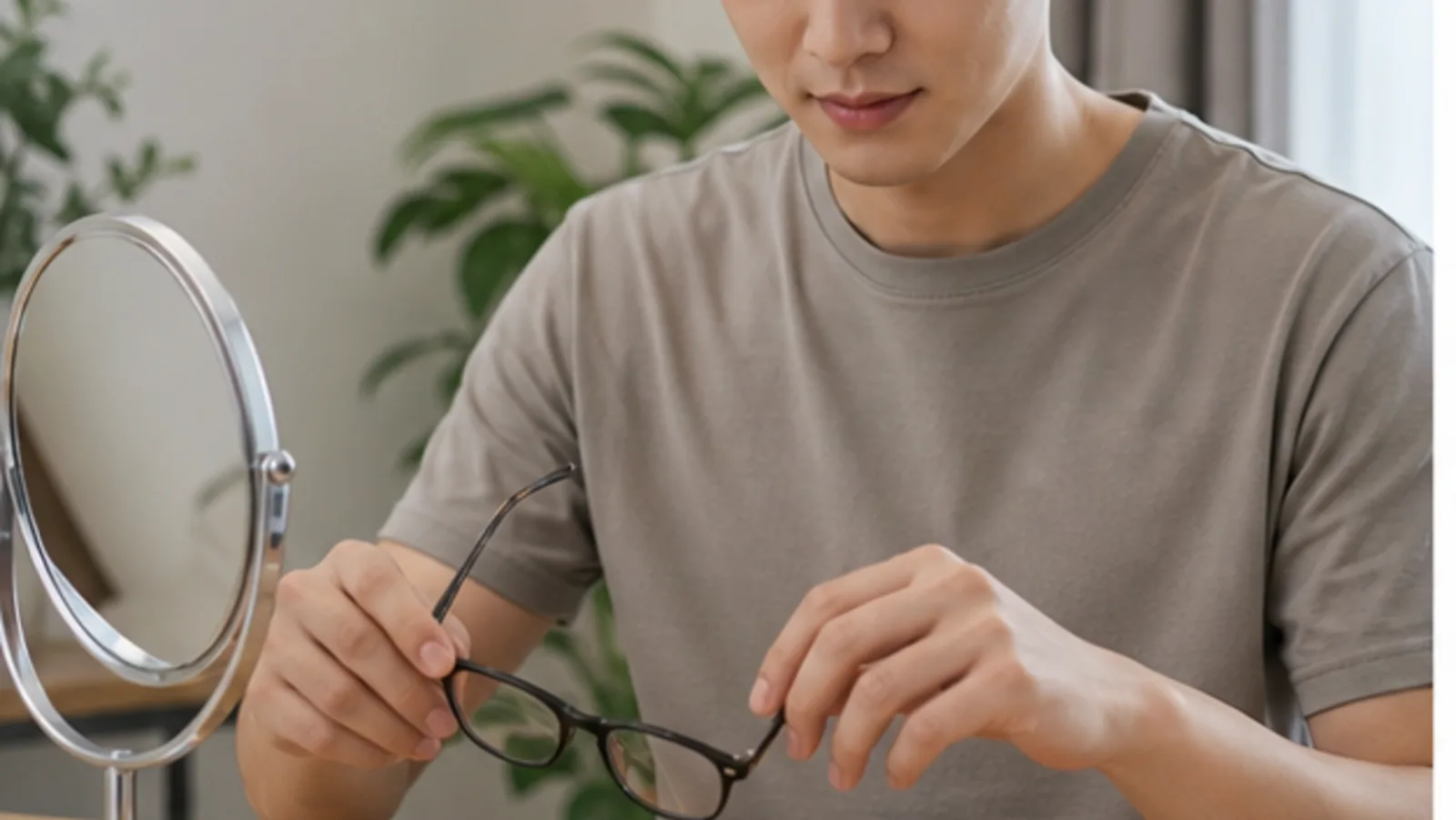 방문 전에 안경을 준비하는 모습