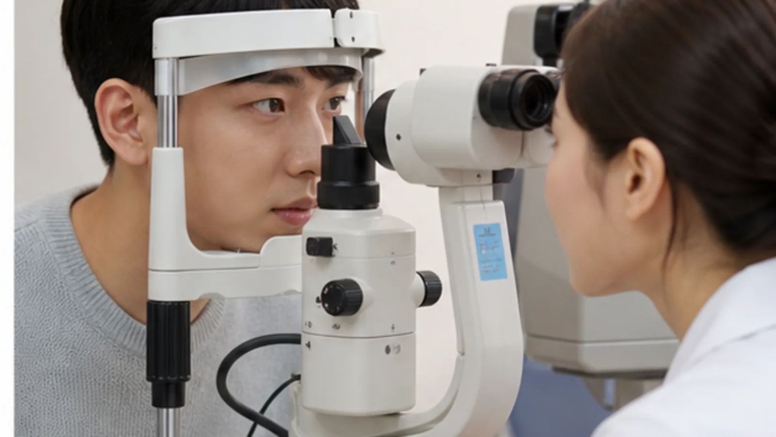 안과에서 눈 표면 상태를 검사받는 모습