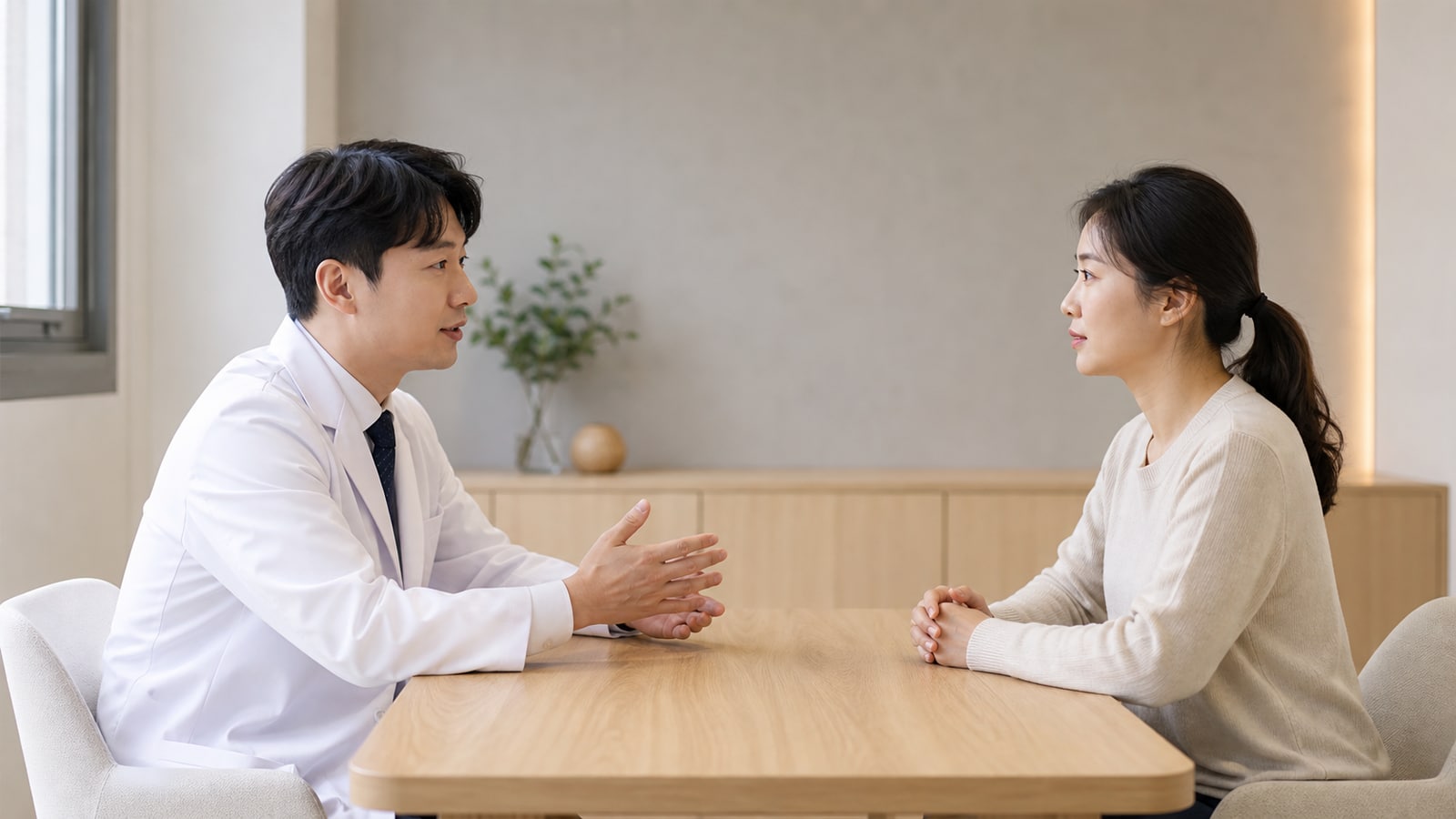 상담실에서 의료진과 우선순위를 이야기하는 내원자: 스마일프로단점 조건 정리