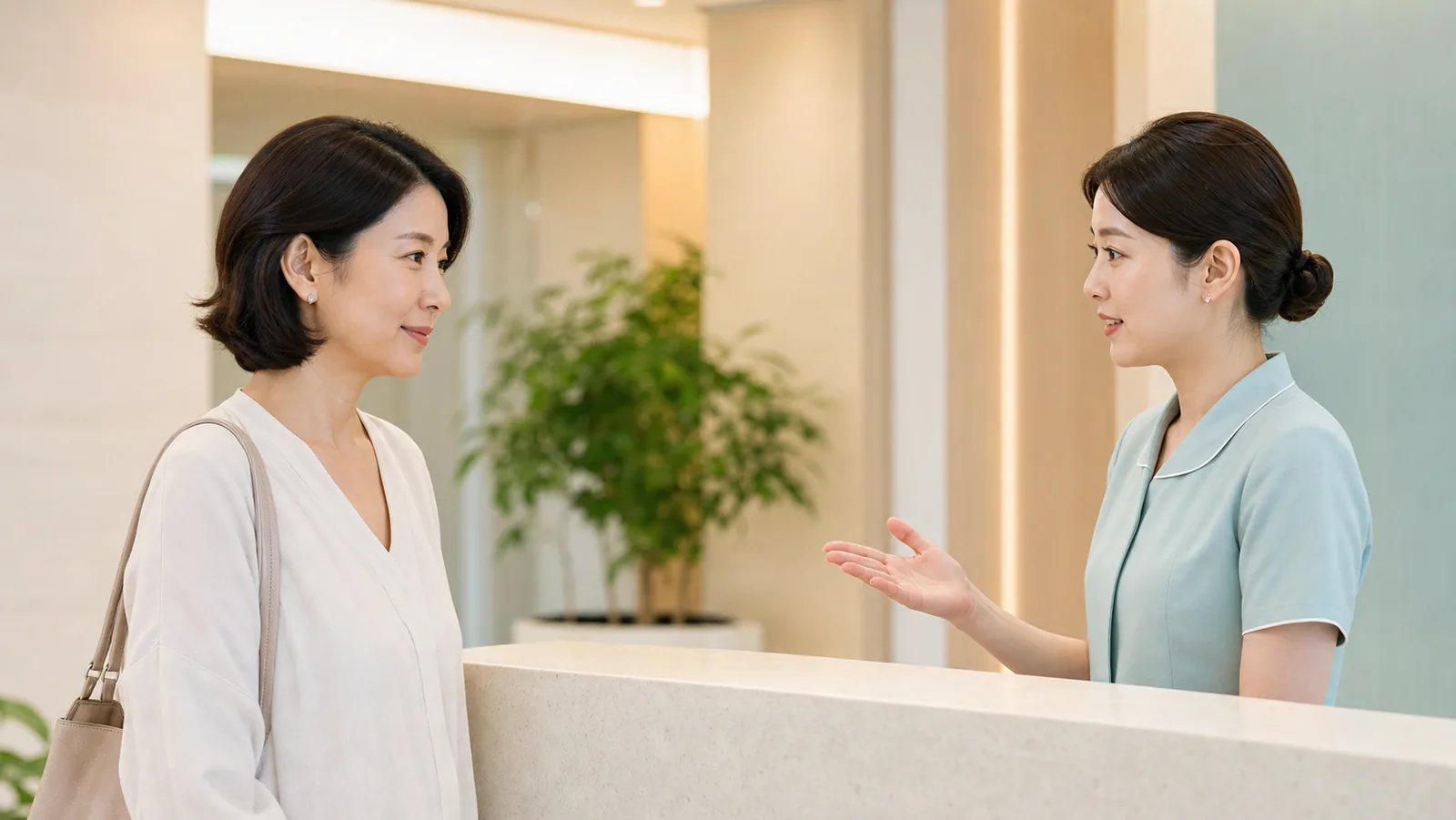 접수 데스크에서 옮길 수 없는 일정을 먼저 확인하는 손과 카운터