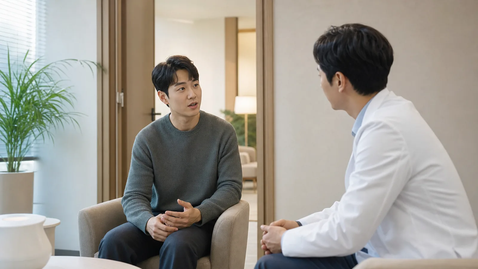 미뤄 두었던 상담을 다시 시작하며 이야기를 꺼내는 장면