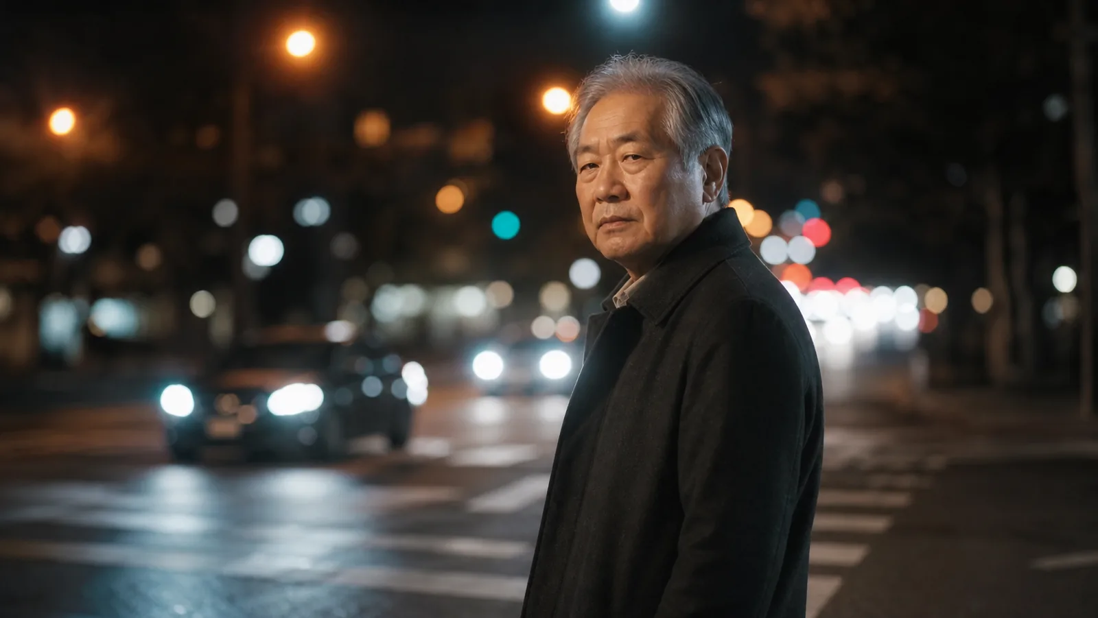밤거리에서 불빛이 번져 보이는 순간