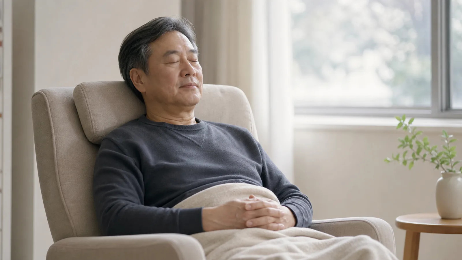 회복 공간에서 잠시 눈을 감고 쉬는 시간