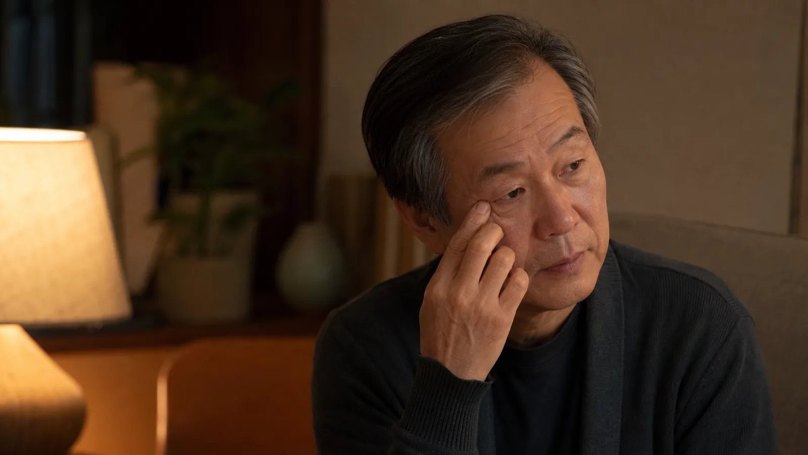 저녁 실내에서 눈이 불편해지는 순간을 알아차리는 모습