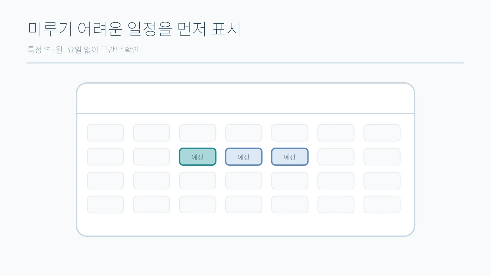 달력 격자에서 며칠 구간만 표시해 둔 그림