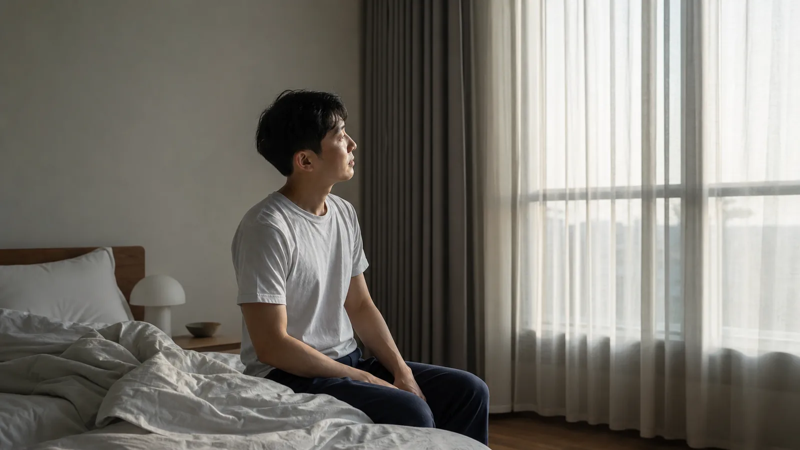 하룻밤이 지난 다음 날 아침의 조용한 장면