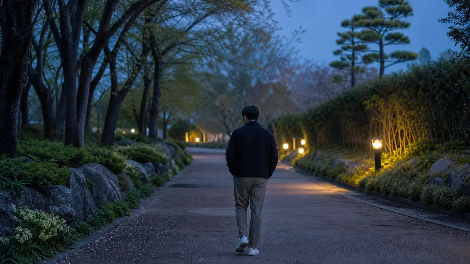저녁 산책길을 천천히 걸으며 경과를 지내는 시간
