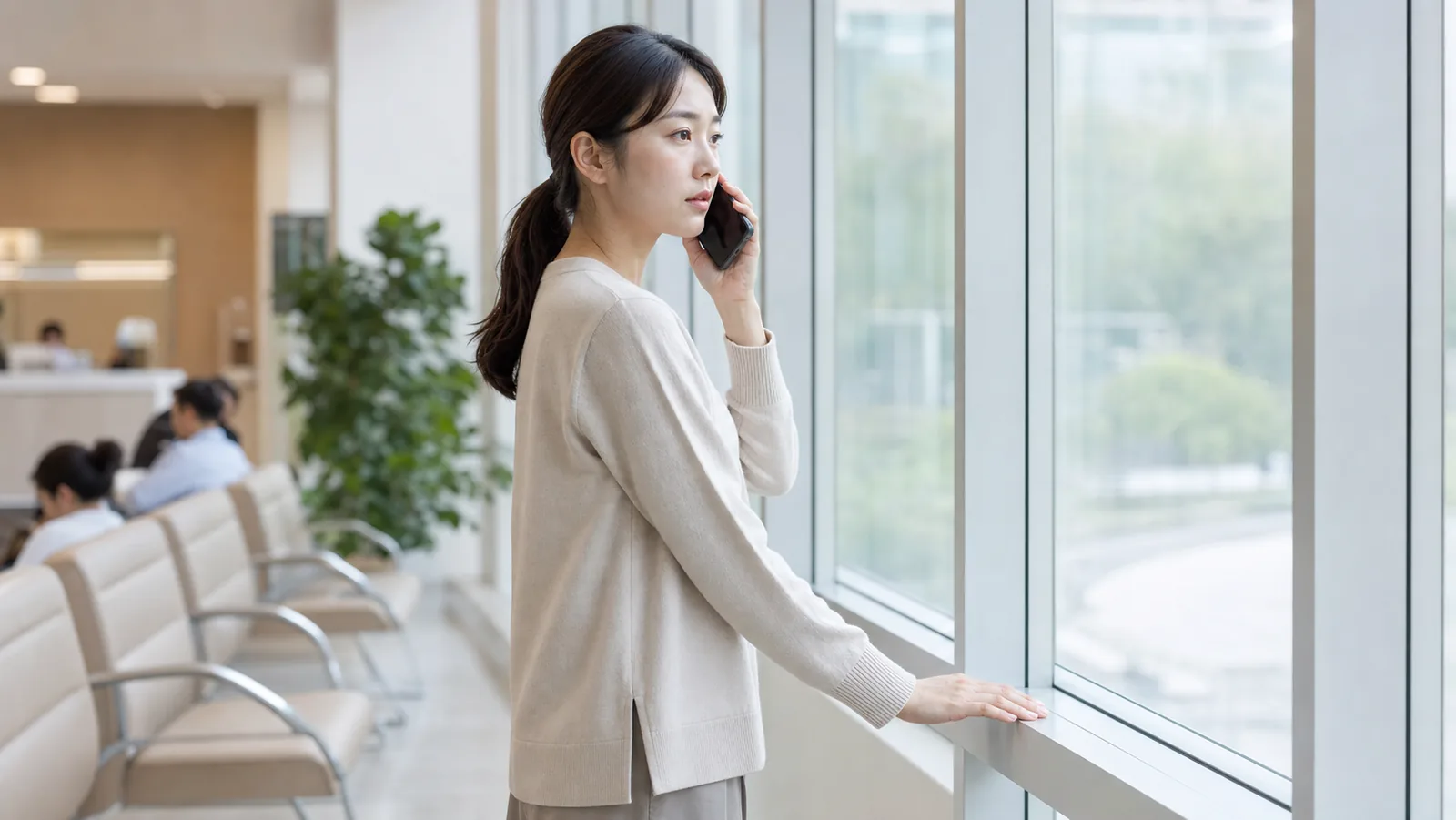 방문 일정과 돌봄 시간을 조율하기 위해 통화하는 모습