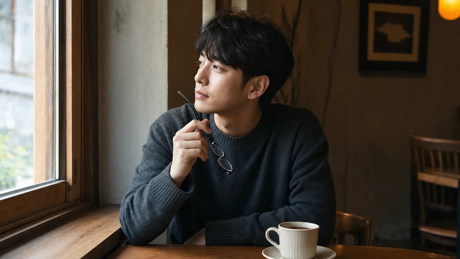 상담 전에 물어볼 것을 정리해 보는 카페 창가의 장면