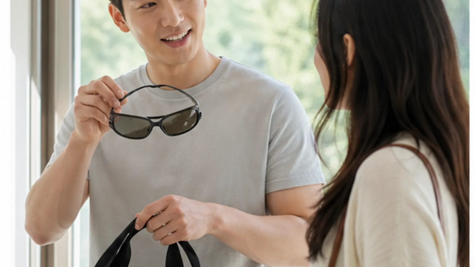 선글라스와 외출 준비물을 챙기는 모습