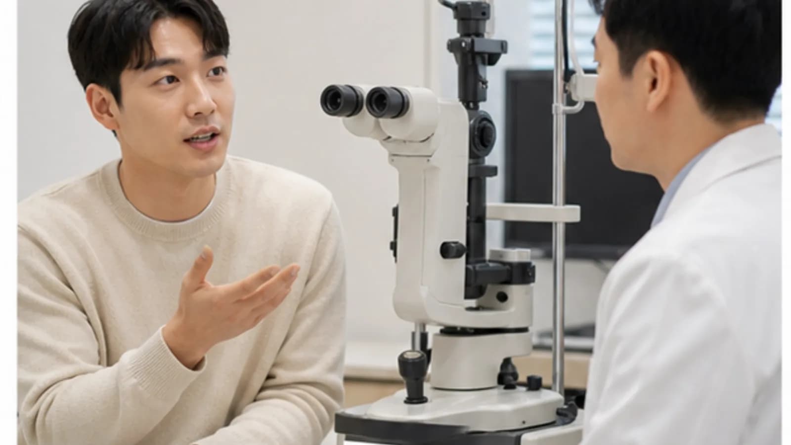 진료실에서 운전 상황을 설명하며 의료진과 상담하는 모습