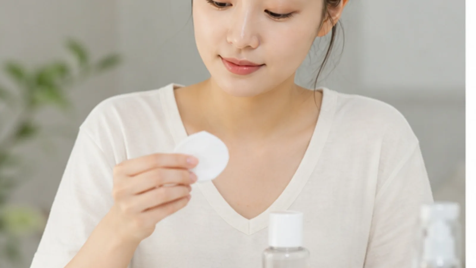 클렌징 패드와 세정제를 준비하는 모습