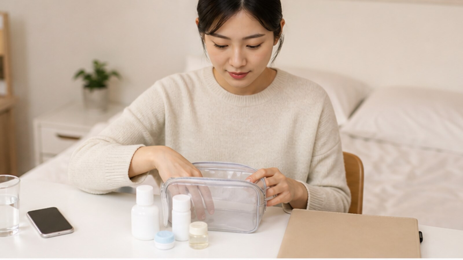 렌즈 용품과 휴대전화 일정을 함께 챙기는 사람