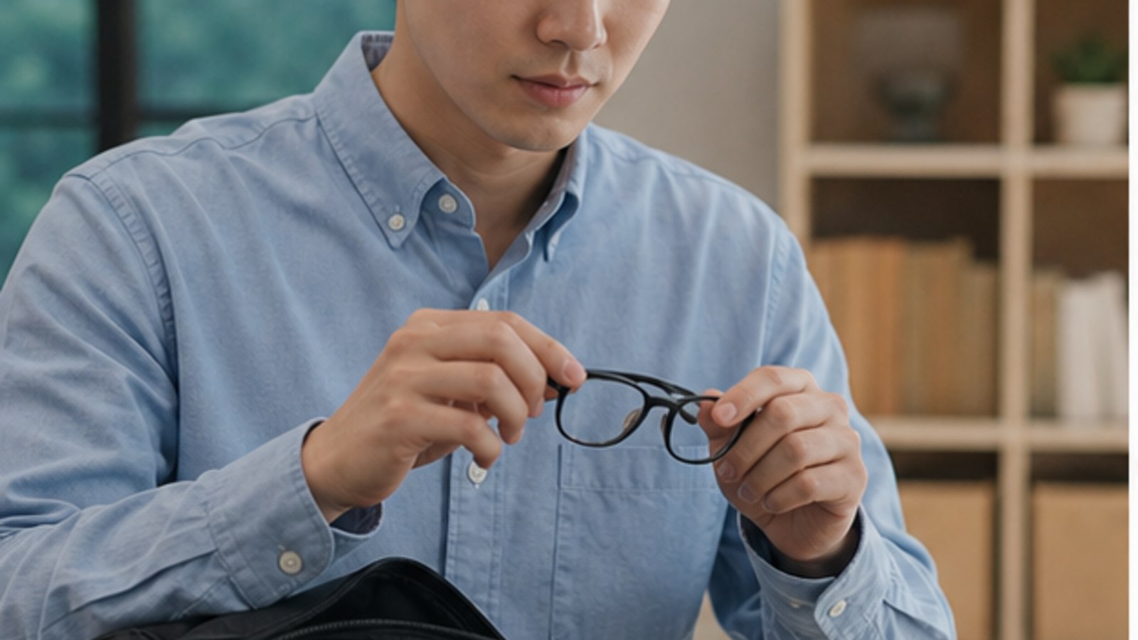 가방에서 안경을 꺼내 챙기는 사람