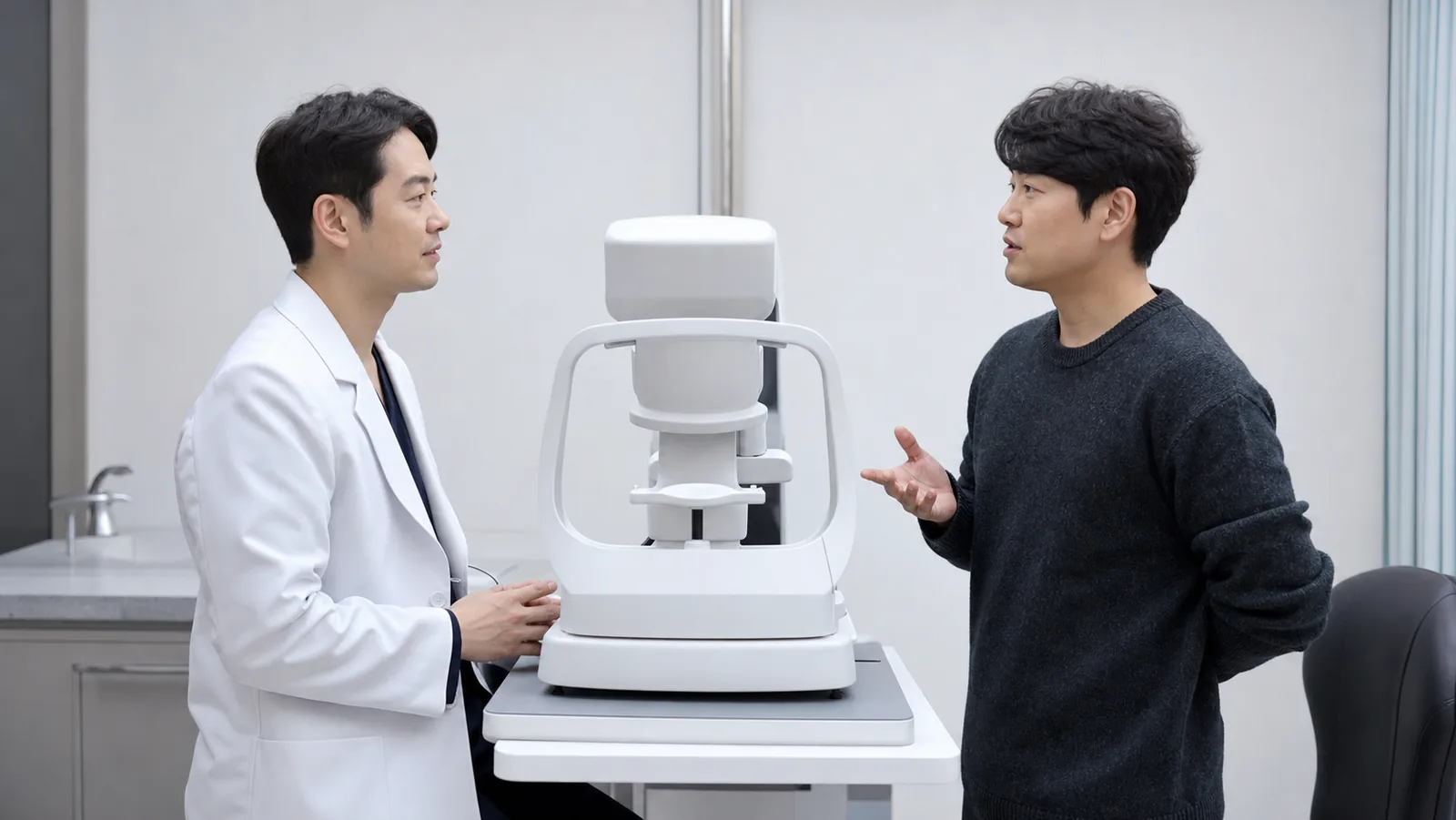 장비를 사이에 두고 그 근거를 되묻는 상담 장면