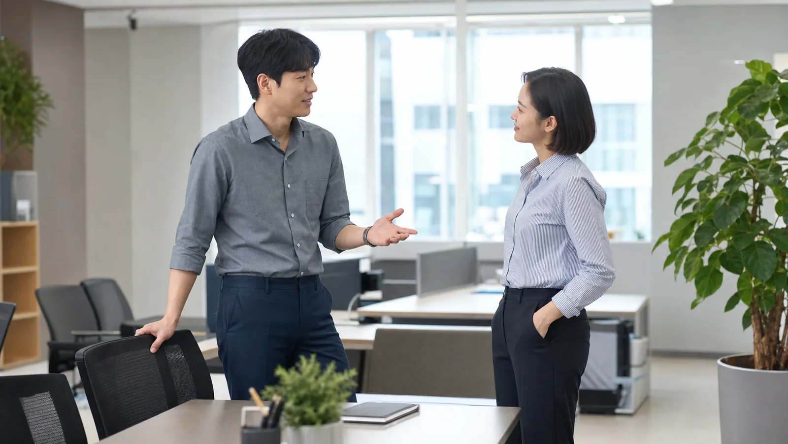 회복 기간에 겹치는 일정을 직장에서 미리 조율하는 장면