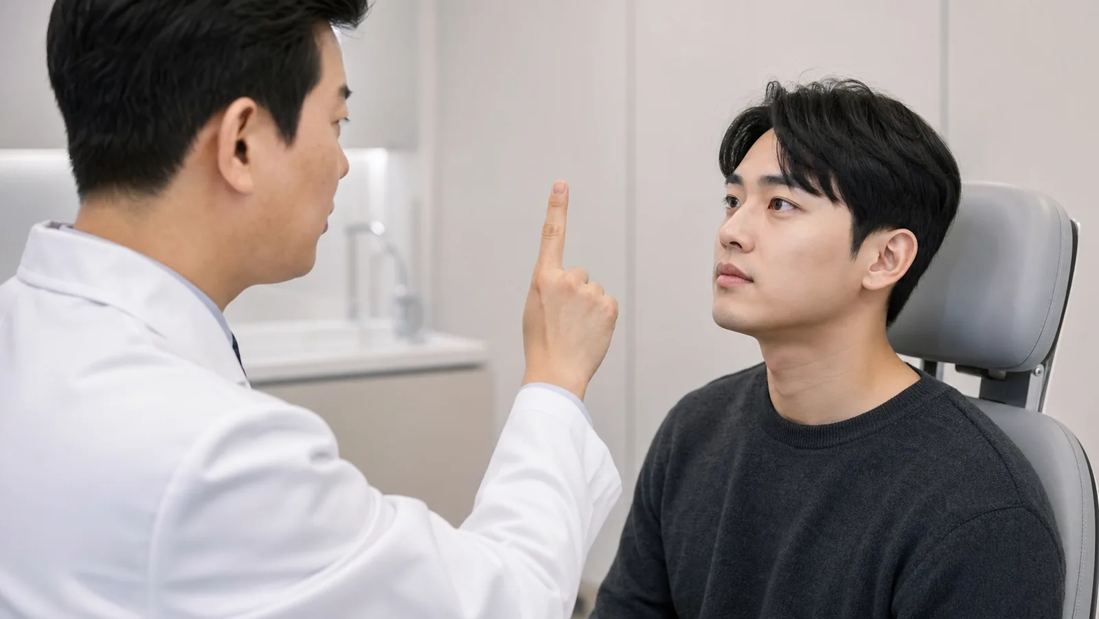 수술 전 시선을 어디에 두면 되는지 설명을 듣는 장면